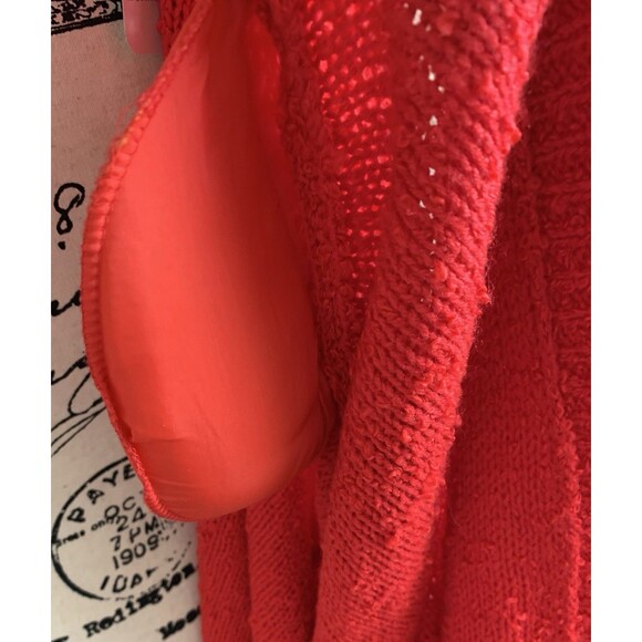 Vintage 90's SIDEFFECTS Red Textured Knit Cardigan Duster Sweater Coat Large - Picture 13 of 14